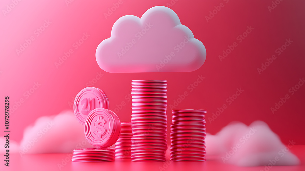 Poster Cloud computing cost efficiency concept with payperuse pricing and resource optimization 3d illustration