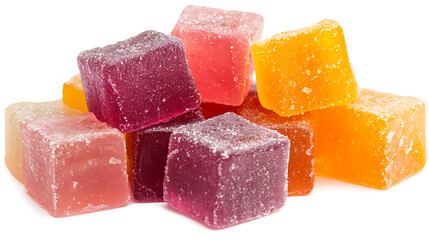 Colorful jelly candy pile assorted gummy sweets isolated on white background high resolution product photography