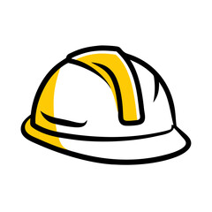 Construction hard hat icon with yellow stripe on white background