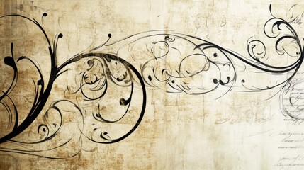 Naklejka premium Elegant Calligraphy with Vintage Decorative Lines, a sophisticated art piece showcasing intricate script intertwined with ornate flourishes, perfect for enhancing any artistic decor.