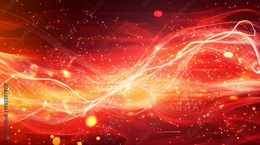 Aufkleber Dynamic red tech background with digital waves artificial neural network connections abstract illustration