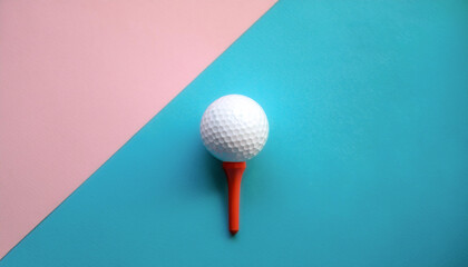 golf ball on tee, isolated on a soft blue and Pink Pastel