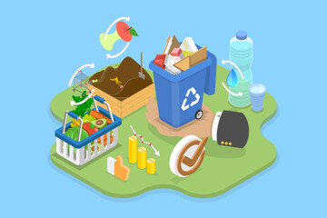 3D Isometric Flat Vector Illustration of Waste Minimization, Managing Organic Garbage And Reducing Waste Through Hands-On Approach