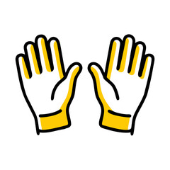 Construction gloves icon with yellow cuffs on white background