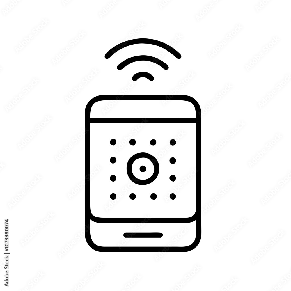 Poster smart speaker concept with sound waves and mobile device on white background