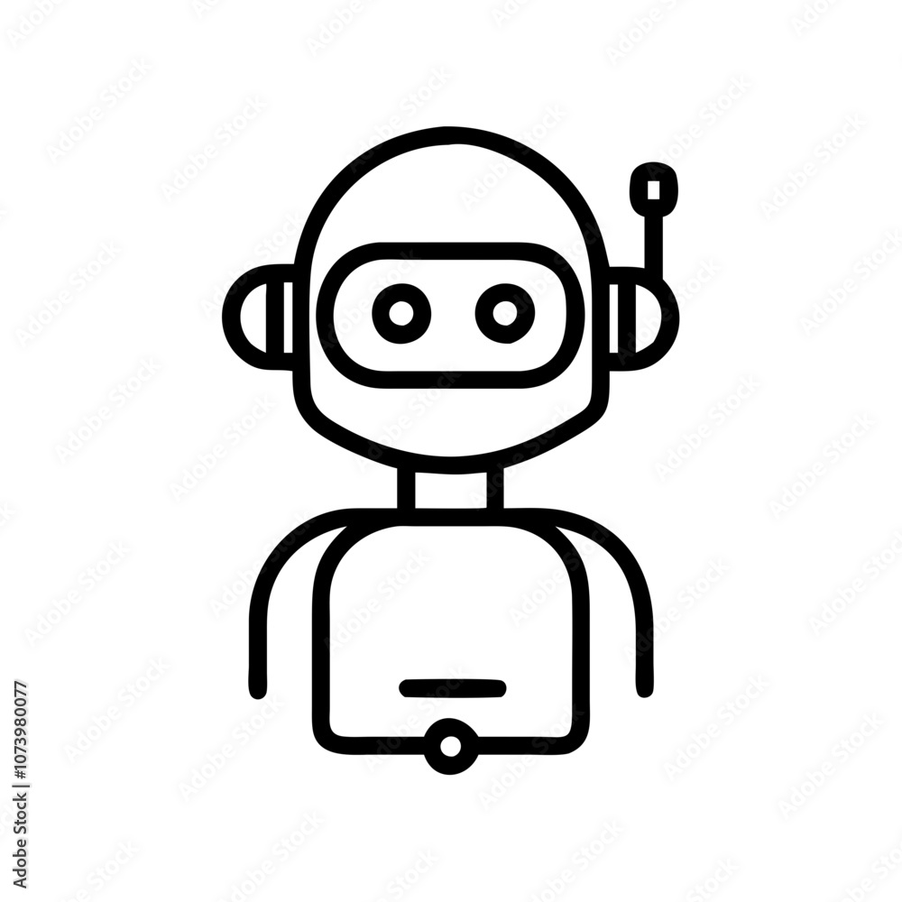Poster robot assistant concept with friendly robot character on white background