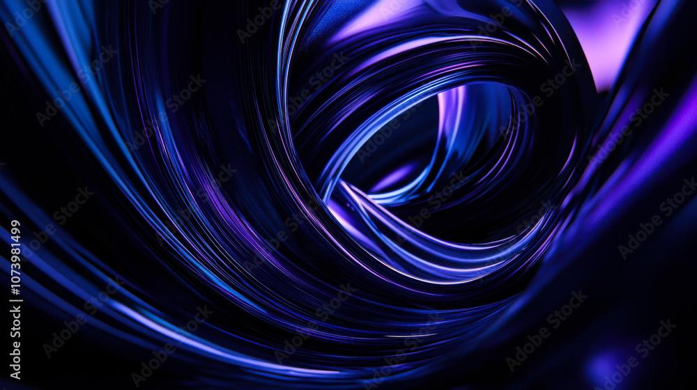Poster a swirl of blue and purple shapes converges in an abstract design highlighting depth and movement in