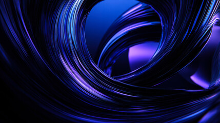 A swirl of blue and purple shapes converges in an abstract design highlighting depth and movement in a digital environment