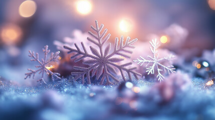 Magical Winter Scene With Glittering Snowflakes And Bokeh Lights