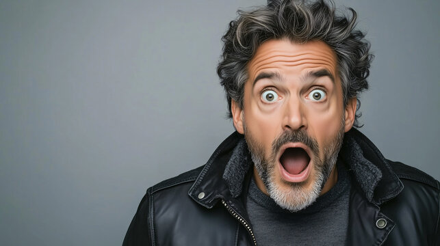 Closeup portrait of an amazed man with a surprised expression on his face