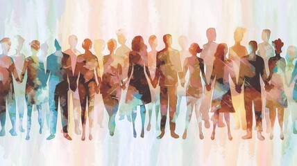 Obraz premium DEI, Diversity equity and inclusion concept. People figures in the anime style. Team work, diverse culture. Copy space and selective focus. High quality photo 