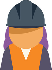 Colorful avatar icon of a female construction worker wearing a hard hat and safety vest