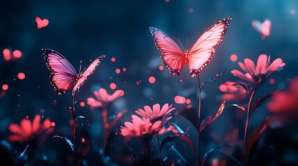 Luminous Butterfly Glow in Fantasy Enchanted Garden Setting neon color Image