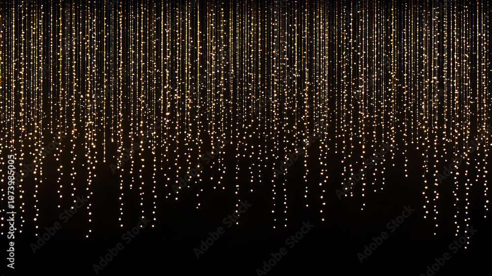 Poster gold light stripes falling on the stage, light track and digital line effect background golden light