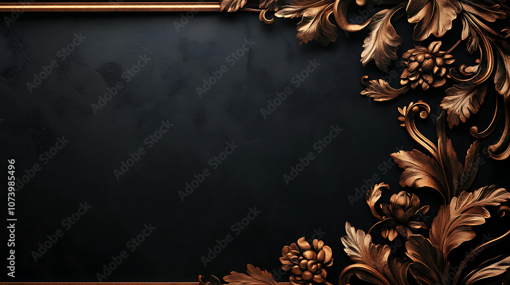 Poster luxury black background with a golden frame with copy space