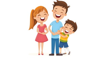 Obraz premium A happy family with two children laughing together on a white background