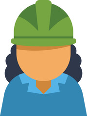 Faceless female construction worker avatar wearing a green hard hat and blue collar shirt