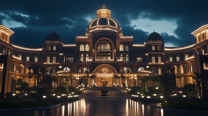 Majestic Mansion Glowing Warmly in Evening Golden Light Picture