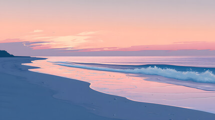 Fototapeta premium Tranquil Shoreline at Sunset with Transcendent Pink Hues - Serene Beach Scene for All Seasons