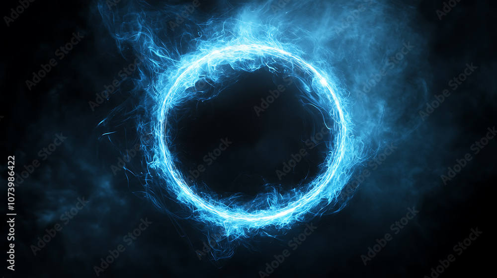 Aufkleber abstract blue neon light background with a glowing circular frame and thunder glow effect