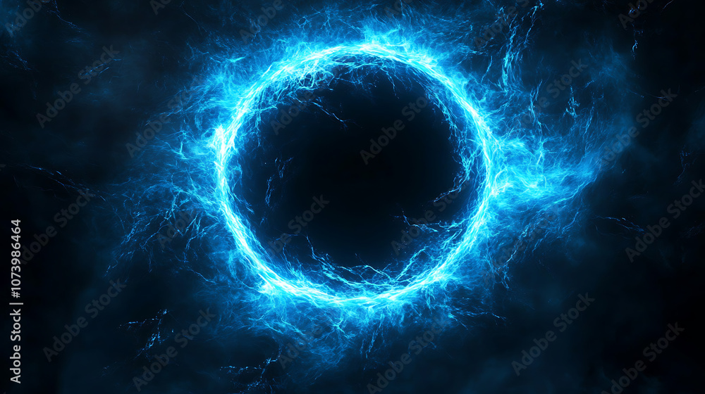 Leinwandbilder abstract blue neon light background with a glowing circular frame and thunder glow effect