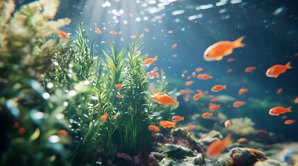 Mesmerizing Underwater Scene with Fish Swimming Near Coral Reefs Image