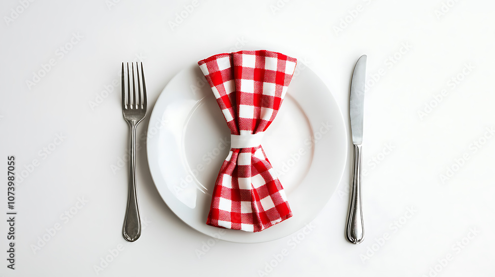 Poster isolated red checkered napkin front view on a white background, in a rustic chic style