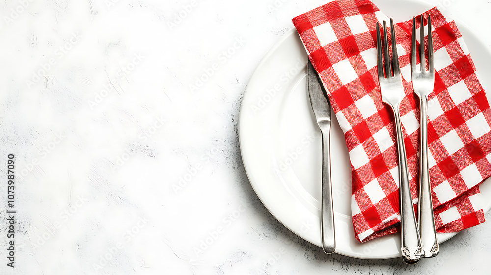Poster isolated red checkered napkin front view on a white background, in a rustic chic style