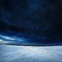 Surreal Scene Dark Stormy Sky over Snowy Tundra