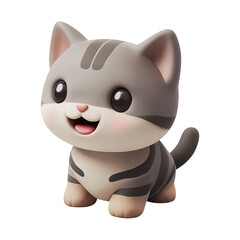 Gray Tabby Kitten with Smiling Expression isolated on transparent PNG background.