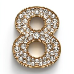 Number eight - golden font decorated diamonds, white background, close-up