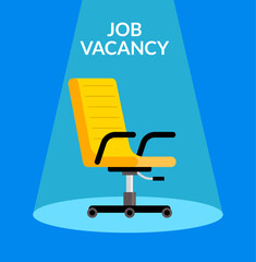 Job vacancy concept illustration. Office chair spotlight job vacancy recruitment hiring employment business design.