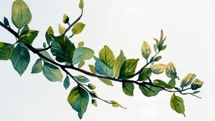 Charming watercolor of a single branch with spring buds and young green leaves in pastel shades isolated illustration on white background for banners postcards minimalistic high quality detail and - Powered by Adobe