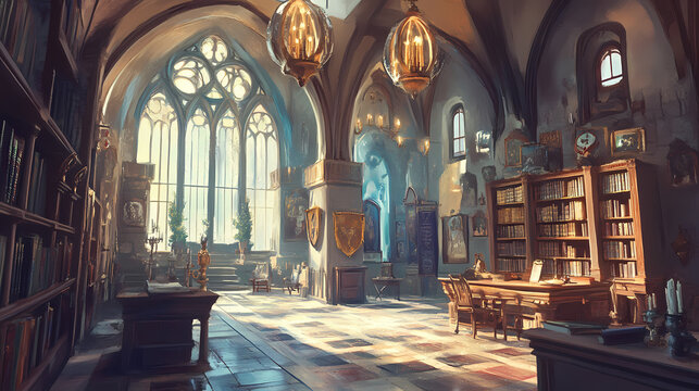 A magical academy where young wizards and witches train in the arcane arts, in white background. magical academy. illustration. Arcane. Illustration