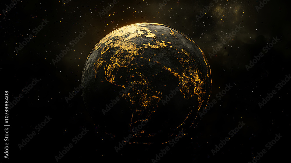 Aufkleber the earth is covered with golden lines on a dark background digital art technology was used with a d