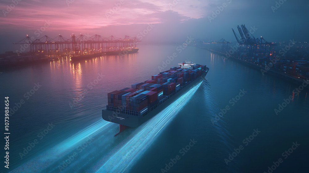 Poster the concept of smart logistics and warehouse technology, featuring real-time data location tracking 