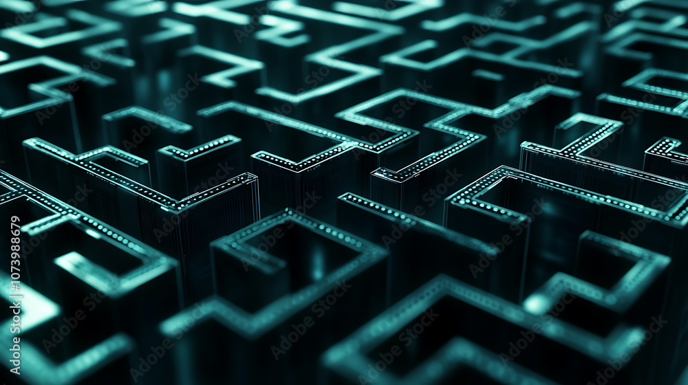 Poster digital labyrinth futuristic 3d network of interconnected data nodes abstract background