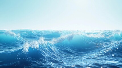 Fototapeta premium A stunning view of serene blue ocean waves glistening under the clear sky, evoking a sense of peace and tranquility.
