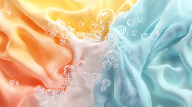 The power of removing stains and dirt from fabric fibers, Detergent bubbles effectively purifying dirt and germs, Vector 3D realistic file
