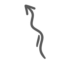 Wavy arrow up line icon. Outline hand drawn sketch wiggly arrow with tip showing curve direction of movement upward. Stream, pointer mascot, simple curvy vintage element icon vector illustration