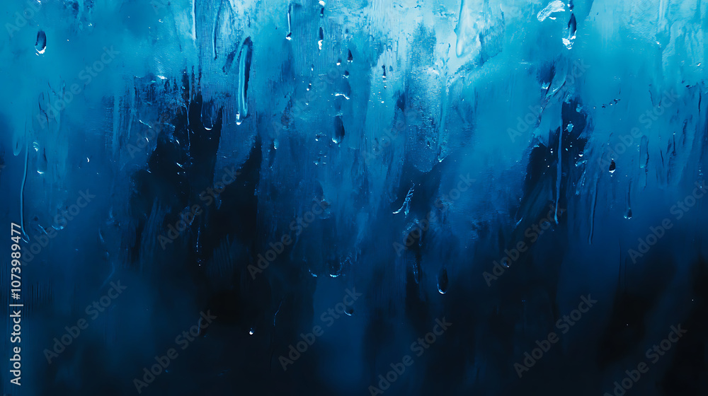 Fototapete abstract background of blue raindrops on a window creating a tranquil and melancholic atmosphere hig