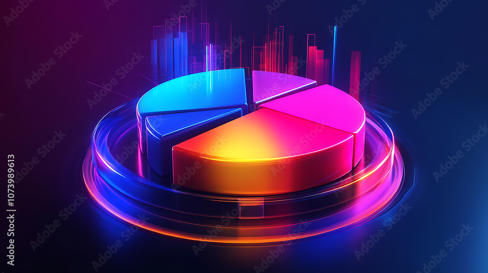 Poster abstract business pie chart with colorful 3d segments and glowing edges infographic concept