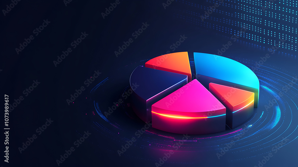 Poster abstract business pie chart with colorful 3d segments and glowing edges infographic concept