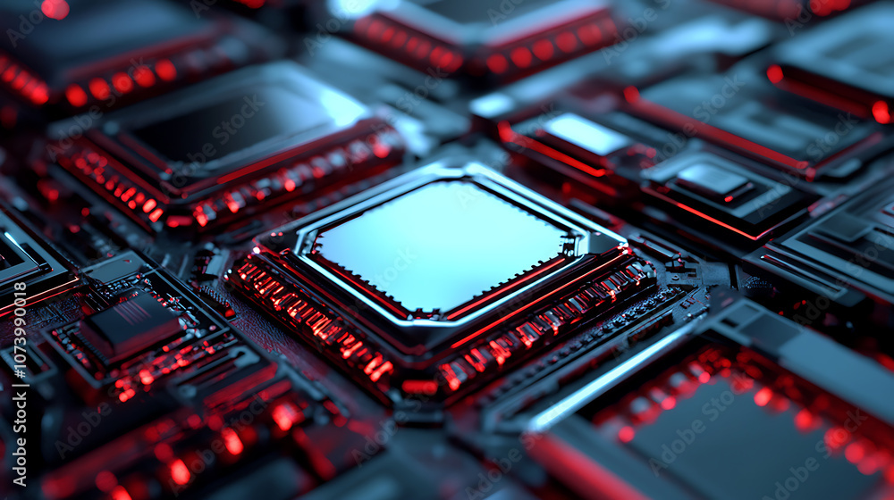 Aufkleber Advanced supercomputer processor server room with quantum computing silicone chips 3d illustration