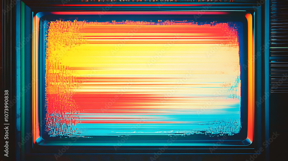 Poster Glitchy retro television screen with abstract scanlines and static graphic resource