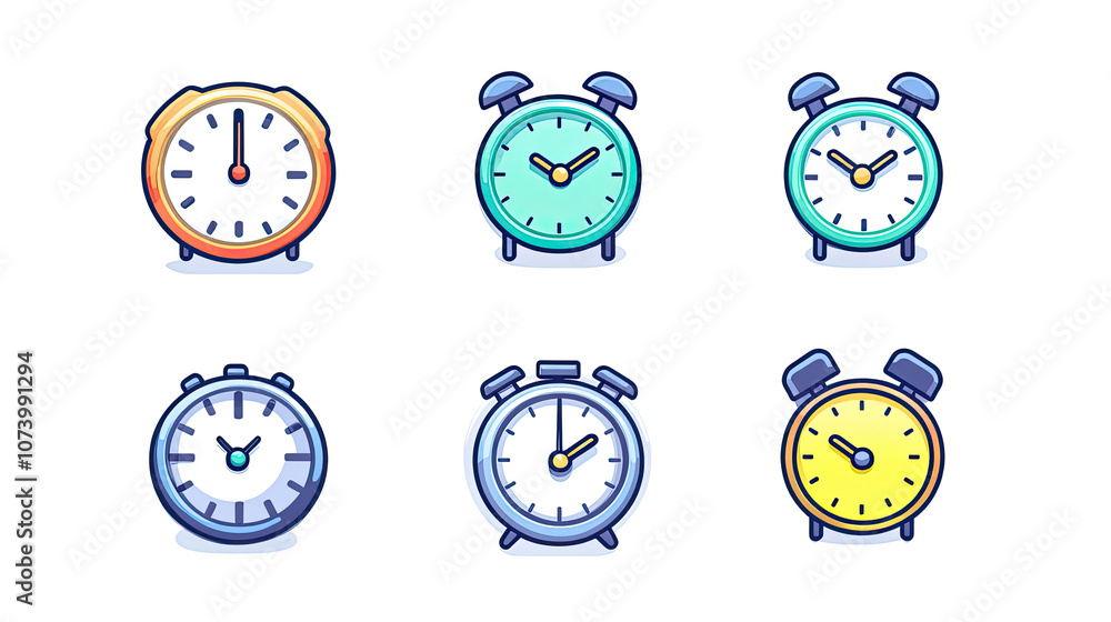 Poster set of colorful clock icons on transparent background generative ai