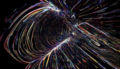 Abstract colorful light lines on black.