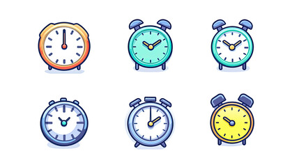 Set of Colorful Clock Icons on Transparent Background Generative AI