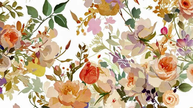 Watercolor minimalistic isolated illustration of a spring floral pattern with large flowers and soft pastel tones for postcards, banners