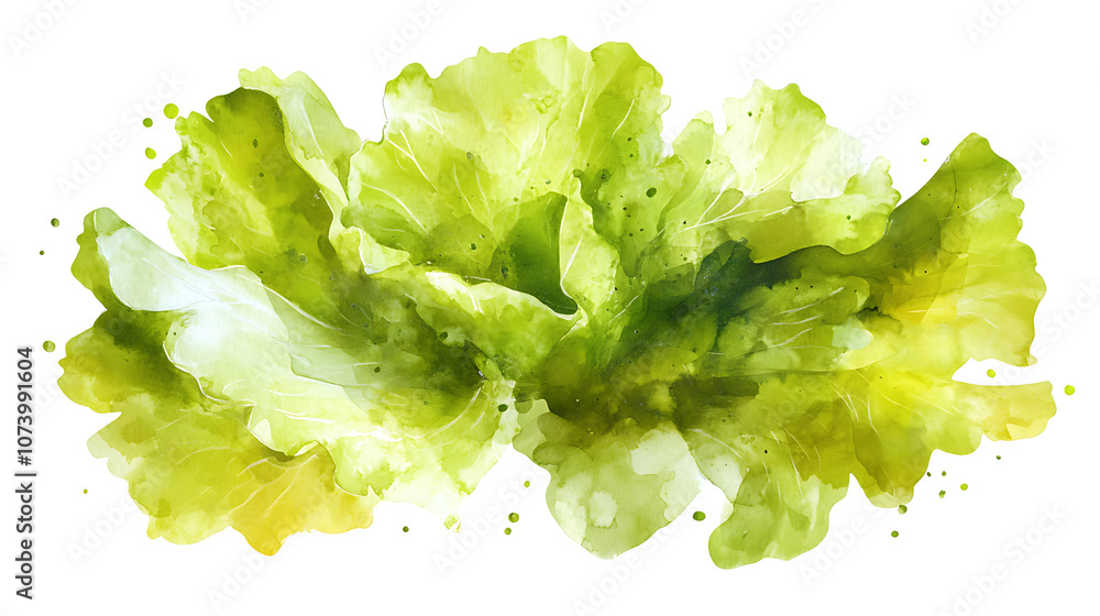 Poster hyperrealistic 2d icon of lettuce in watercolor style isolated on white background png